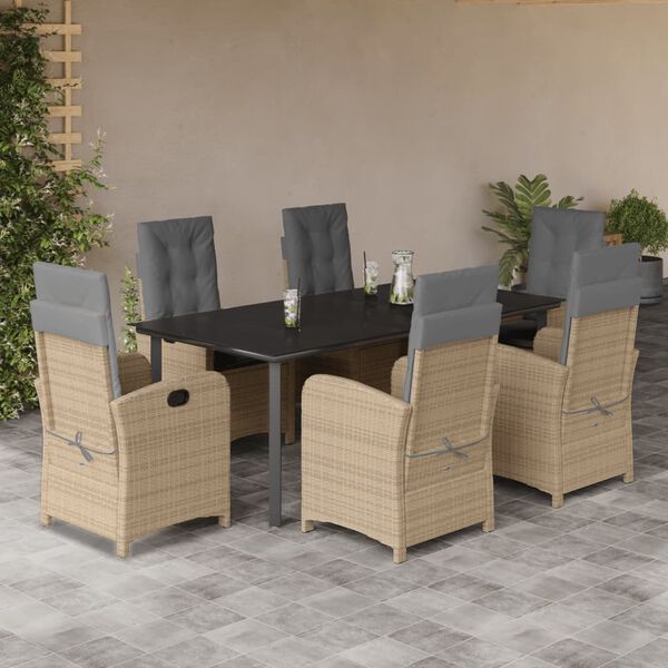 vidaXL 7-tlg. Garten-Essgruppe mit Kissen Beigemischung Poly Rattan