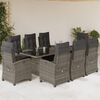 vidaXL 9-tlg. Garten-Essgruppe mit Kissen Grau Poly Rattan