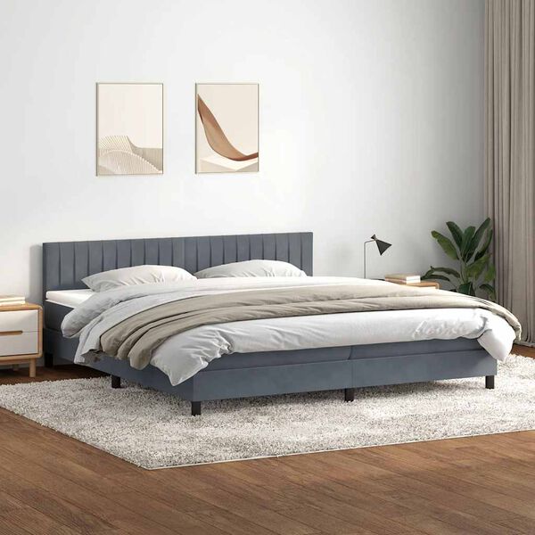 vidaXL Boxspringbett mit Matratze & LED Dunkelgrau 180x220 cm Samt