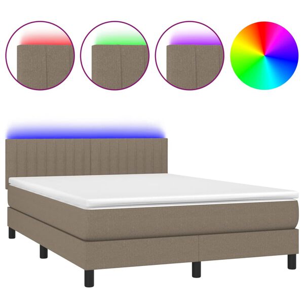 vidaXL Boxspringbett mit Matratze & LED Taupe 140x190 cm Stoff