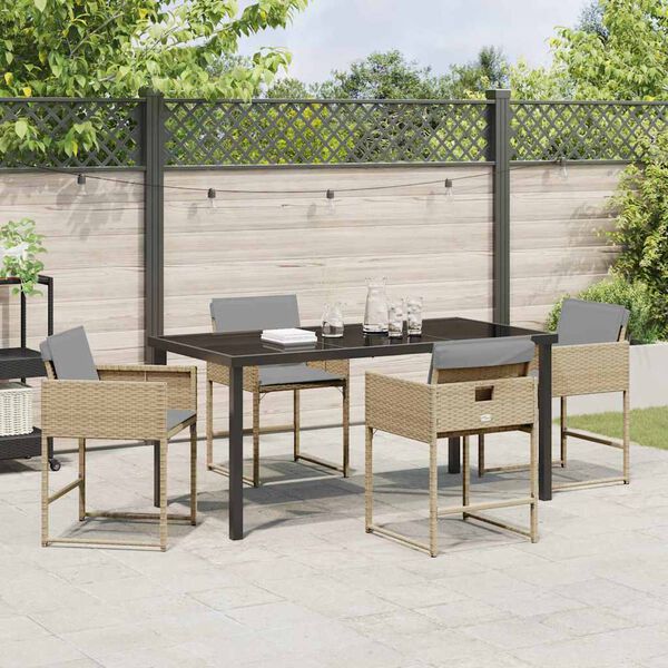 vidaXL Garten Essgruppe mit Kissen 5 pcs Beige Poly-Rattan