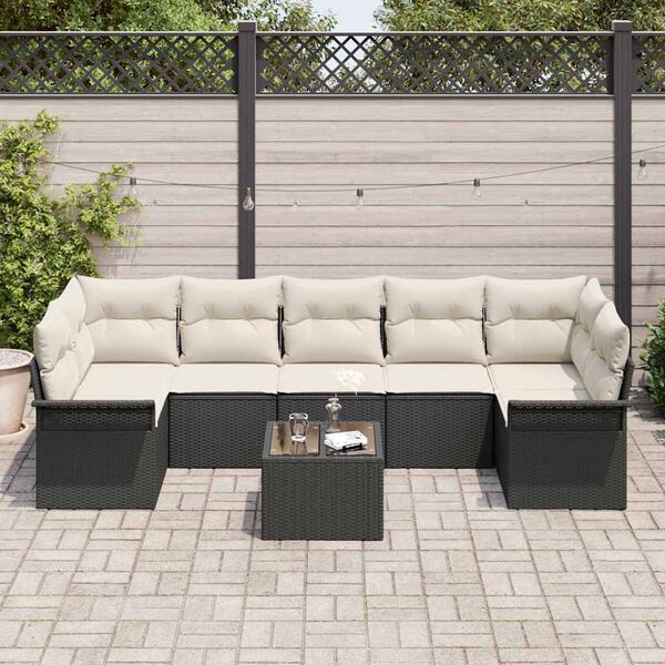 vidaXL Gartensofa-set mit Kissen 8 pcs Schwarz Poly-Rattan