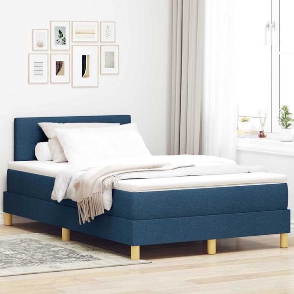 vidaXL Boxspringbett mit Matratze mit Kopfteil Blau 120 x 190 cm Stoff