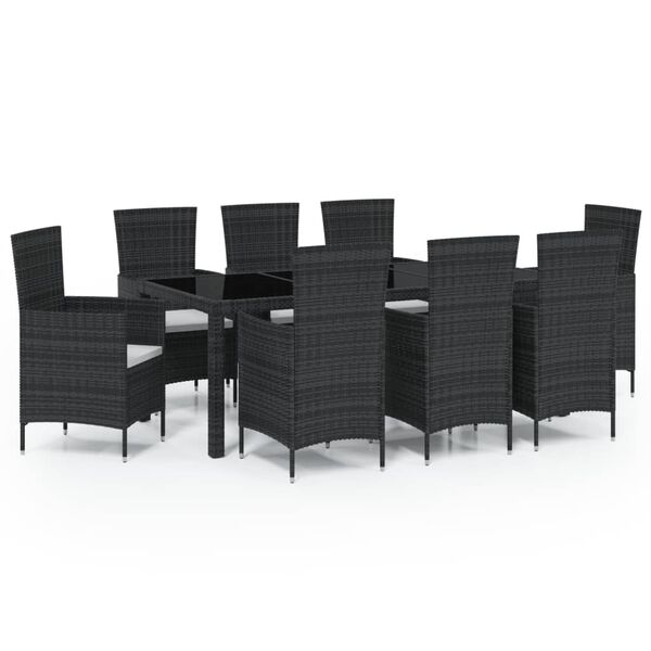 vidaXL 9-tlg. Garten-Essgruppe mit Kissen Poly Rattan Schwarz