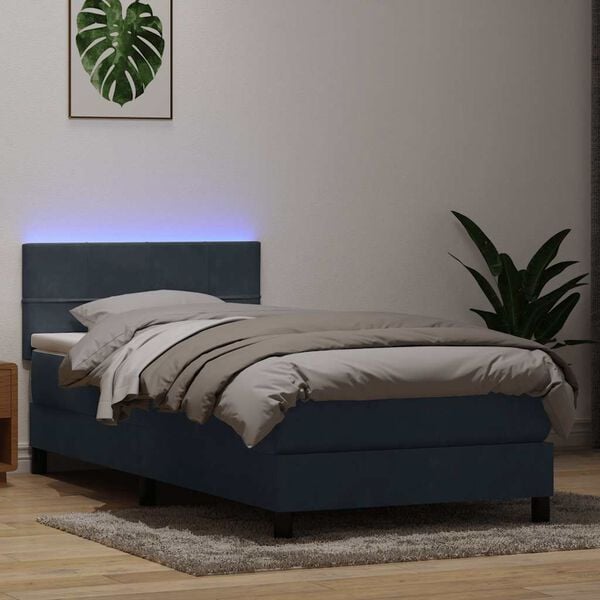 vidaXL Boxspringbett mit Matratze & LED Dunkelgrau 80x210 cm Samt