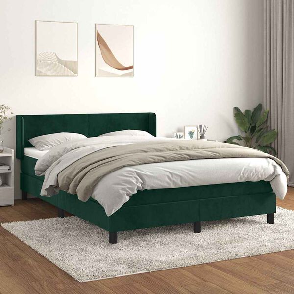 vidaXL Boxspringbett mit Matratze Dunkelgr&uuml;n 140x190 cm Samt