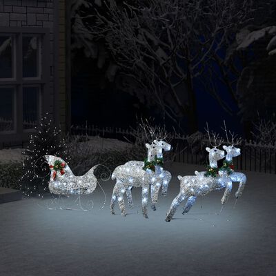 vidaXL LED-Rentier Schlitten Weihnachtsdeko 100 LEDs Outdoor Silbern