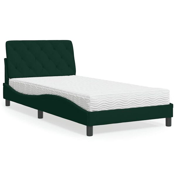 vidaXL Bett mit Matratze Dunkelgr&uuml;n 100x200 cm Samt