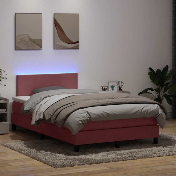 vidaXL Boxspringbett mit Matratze & LED Rosa 120x220 cm Samt