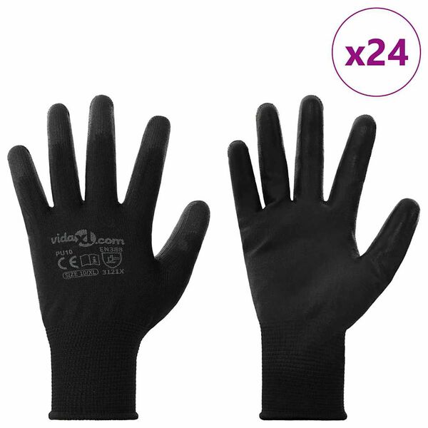 vidaXL Arbeitshandschuhe 24 pcs Schwarz 10 / XL Polyester