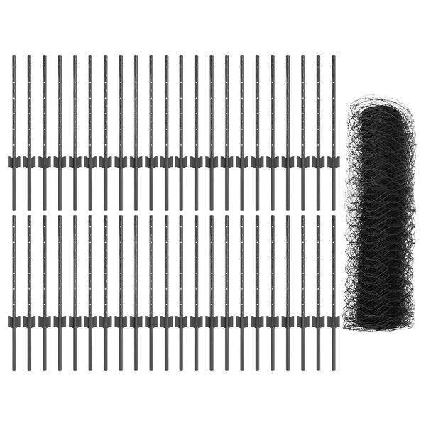 vidaXL Zaun mit Pfosten Grau 0,6 x 100 m Stahl und PVC