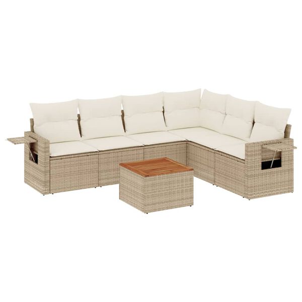 vidaXL 7-tlg. Garten-Sofagarnitur mit Kissen Beige Poly Rattan