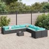 vidaXL 10-tlg. Garten-Sofagarnitur mit Kissen Schwarz Poly Rattan