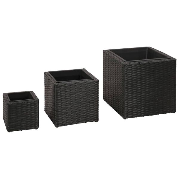 vidaXL Garten-Hochbeet 3-tlg. Poly Rattan Schwarz