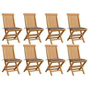 vidaXL Klappst&uuml;hle mit grauen Kissen, 8-teilig, Massivholz Teakholz