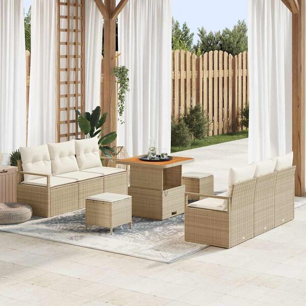 vidaXL Garten-Sofa-Set mit Speicher 9 pcs Beige Poly Rattan