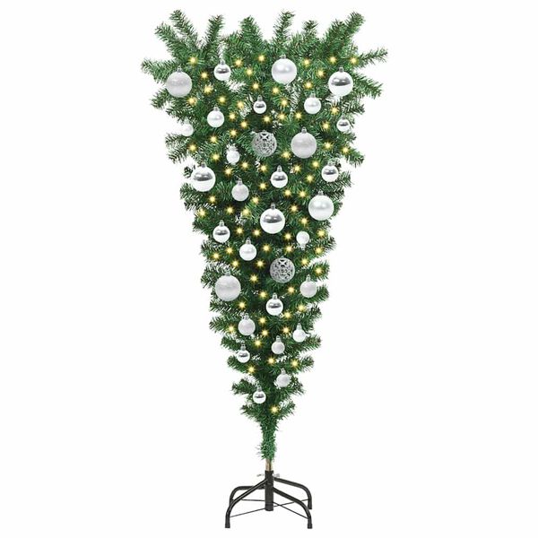 vidaXL Umgedrehter Kunst Weihnachtsbaum mit Kugelset Gr&uuml;n 120 cm PVC