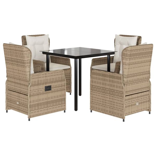 vidaXL 5-tlg. Garten-Essgruppe mit Kissen Beige Poly Rattan