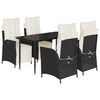 vidaXL 5-tlg. Garten-Essgruppe mit Kissen Schwarz Poly Rattan