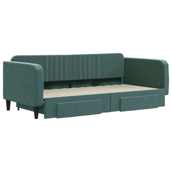 vidaXL Tagesbett Ausziehbar mit Schubladen Dunkelgr&uuml;n 100x200 cm Samt