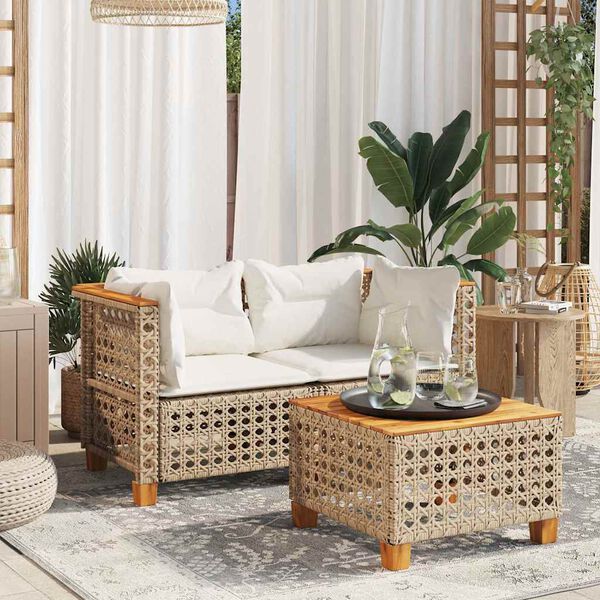 vidaXL Garten-Ecksofas mit Kissen 2 Stk. Beige Poly Rattan