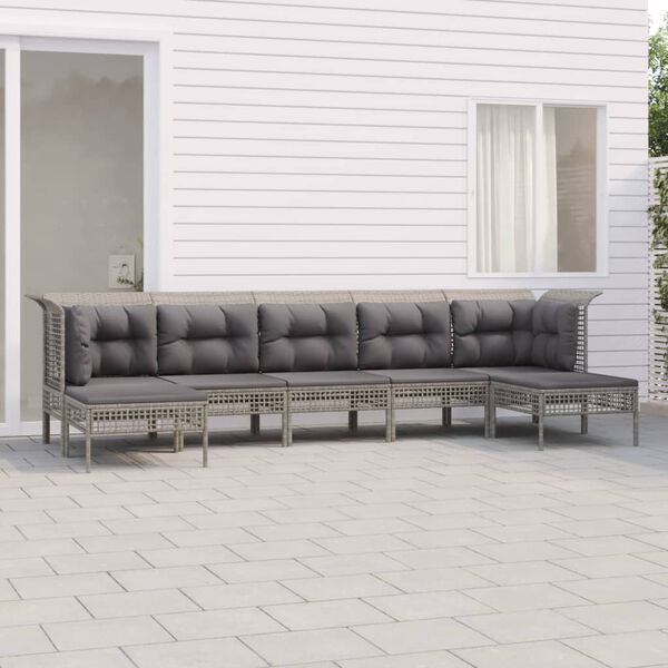 vidaXL 7-tlg. Garten-Lounge-Set mit Kissen Grau Poly Rattan