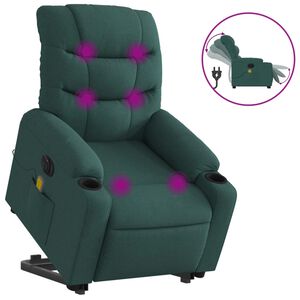 vidaXL Elektrischer Massagesessel mit Aufstehhilfe Dunkelgr&uuml;n Stoff