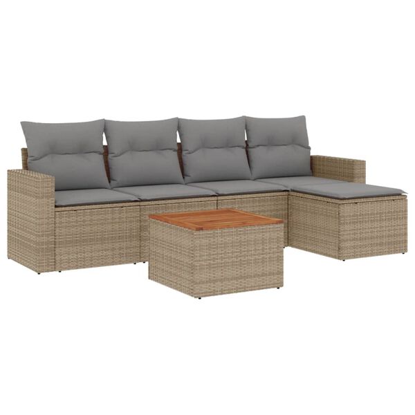 vidaXL 6-tlg. Garten-Sofagarnitur mit Kissen Beige Poly Rattan