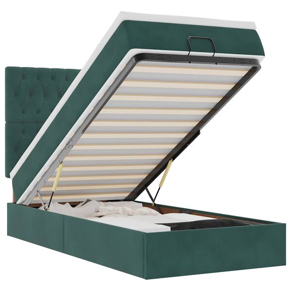 vidaXL Ottoman-Bett mit Matratzen & LEDs Dunkelgr&uuml;n 90x190 cm Samt