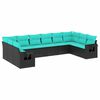 vidaXL 10-teiliges Gartensofa-Set mit Kissen, schwarzes Polyrattan