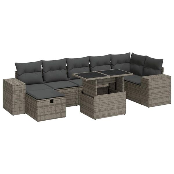 vidaXL 5-tlg. Garten-Sofagarnitur mit Kissen Grau Poly Rattan