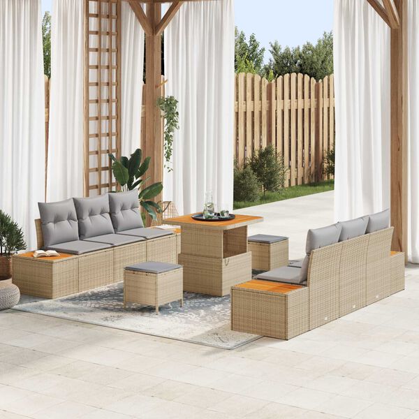 vidaXL Gartensofa-set 9 pcs Beige Poly-Rattan