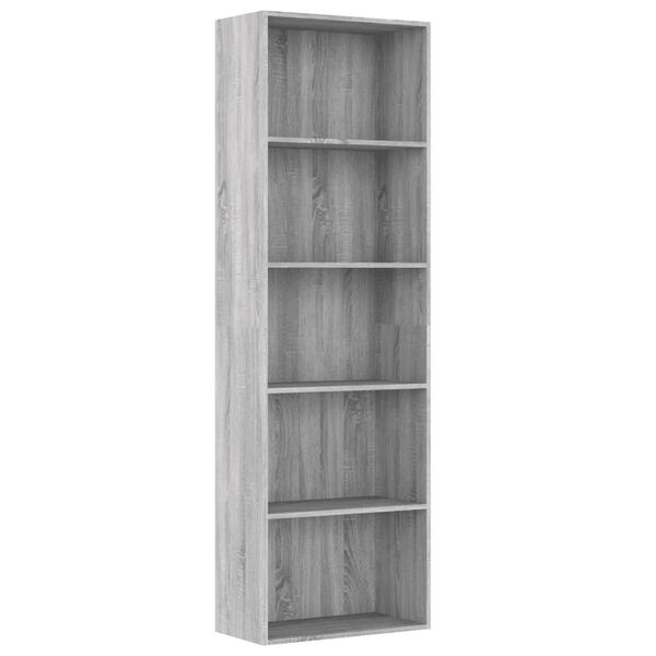 vidaXL Bücherregal 5 Fächer Grau Sonoma 60x30x189 cm Holzwerkstoff