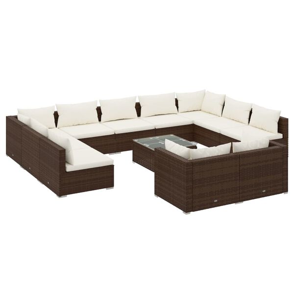 vidaXL 12-tlg. Garten-Lounge-Set mit Kissen Braun Poly Rattan