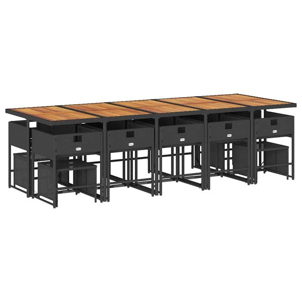 vidaXL 15-tlg. Garten-Essgruppe mit Kissen Schwarz Poly Rattan