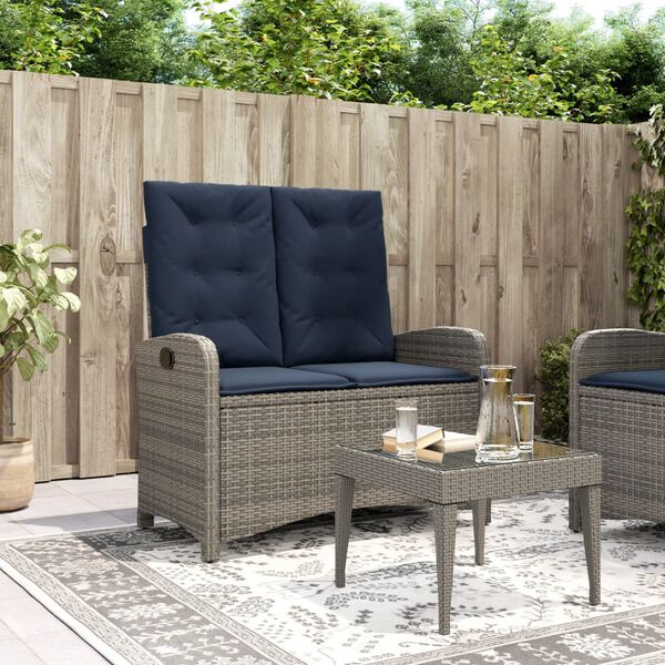 vidaXL Gartenbank Verstellbar mit Kissen Grau Poly Rattan