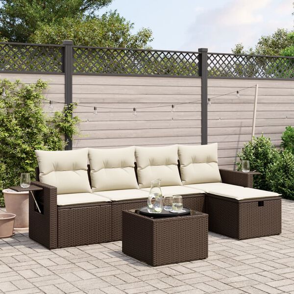 vidaXL 6-tlg. Garten-Sofagarnitur mit Kissen Braun Poly Rattan