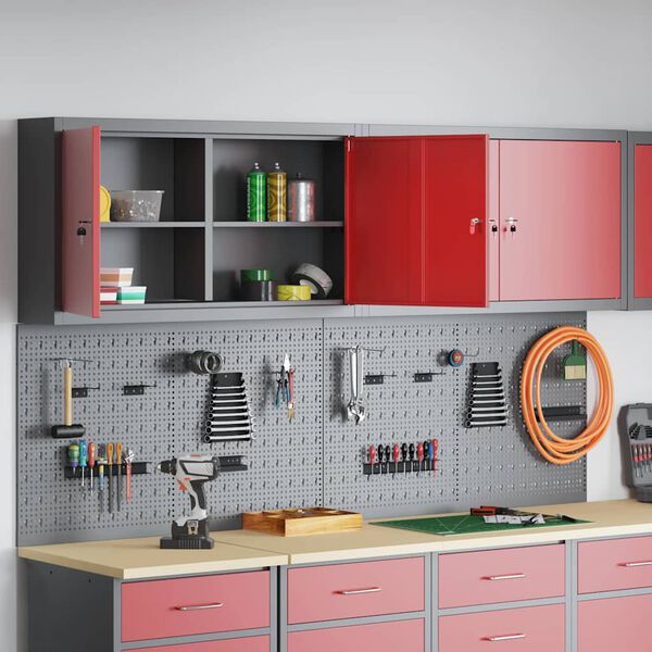 vidaXL Werkzeugschrank und Pegboard Set 6 pcs Rot 200 x 20 x 115 cm