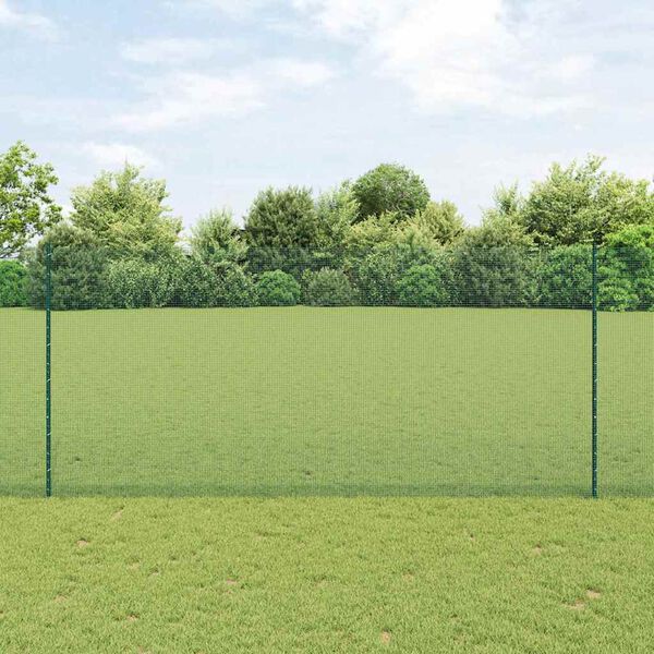 vidaXL Zaun mit Pfosten Gr&uuml;n 1,4 x 25 m Stahl und PVC