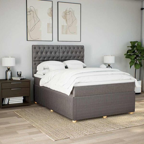 vidaXL Boxspringbett mit Matratze Taupe 140x200 cm Stoff