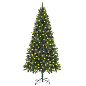 vidaXL K&uuml;nstlicher Weihnachtsbaum mit Beleuchtung & Zapfen Gr&uuml;n 210 cm