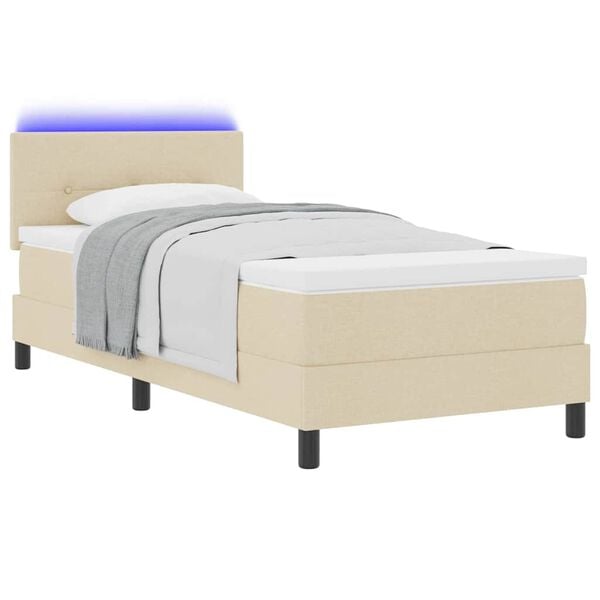 vidaXL Boxspringbett mit Matratze mit LED Creme 90 x 190 cm Stoff