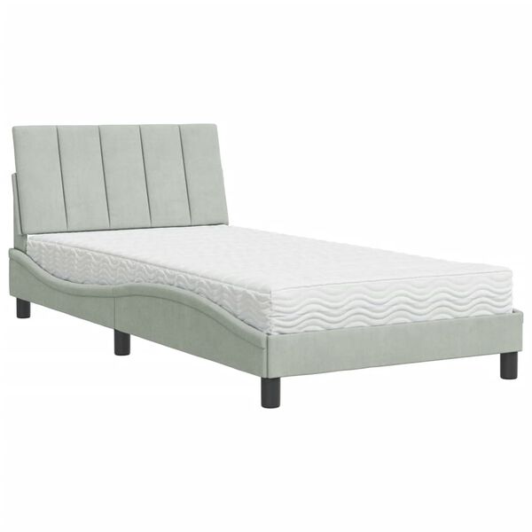 vidaXL Bett mit Matratze "Hanko" Hellgrau 100x200 cm Samt