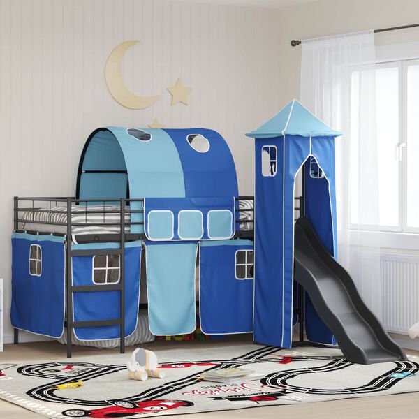 vidaXL Kinderloftbett Schwarz und Blau 107 x 200 cm Metall
