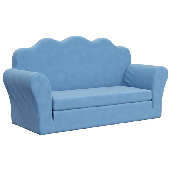 vidaXL 2-Sitzer Kindersofa mit Schlaffunktion Blau Weicher Pl&uuml;sch