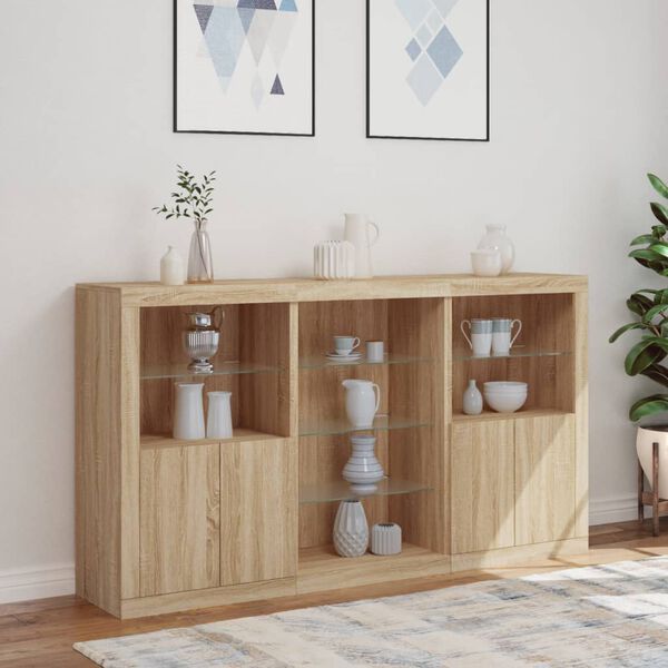 vidaXL Sideboard mit LED-Leuchten Sonoma-Eiche 181,5x37x100 cm