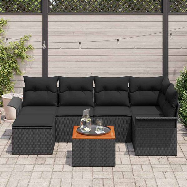 vidaXL Gartensofa-set mit Speicher 7 pcs Schwarz Poly-Rattan