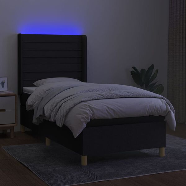 vidaXL Boxspringbett mit Matratze & LED Schwarz 90x200 cm Stoff
