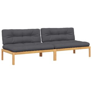 vidaXL Garten-Mittelsofas aus Paletten 2 Stk. mit Kissen Akazienholz