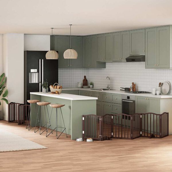 vidaXL 12-tlg. Hundetor mit T&uuml;r Faltbar Braun 600 cm Pappelholz